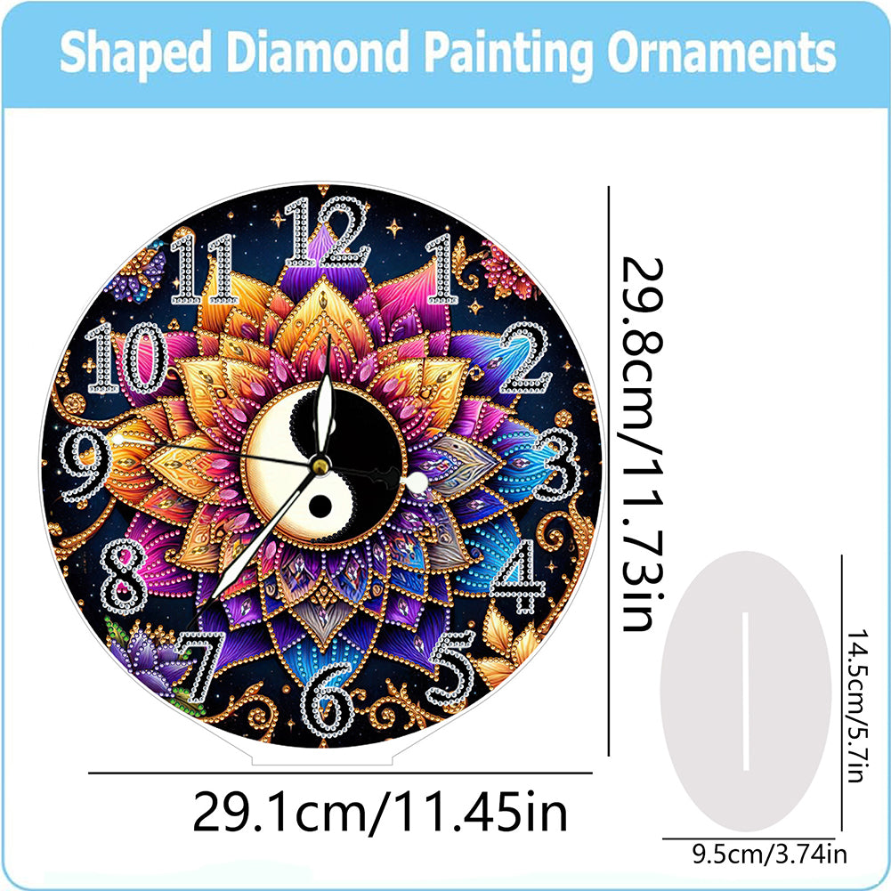 Acrylic Special Shape Yin Yang Lotus 5D Diamond Painting Clock Art Craft