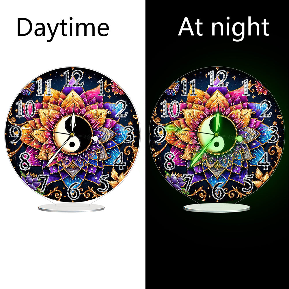 Acrylic Special Shape Yin Yang Lotus 5D Diamond Painting Clock Art Craft