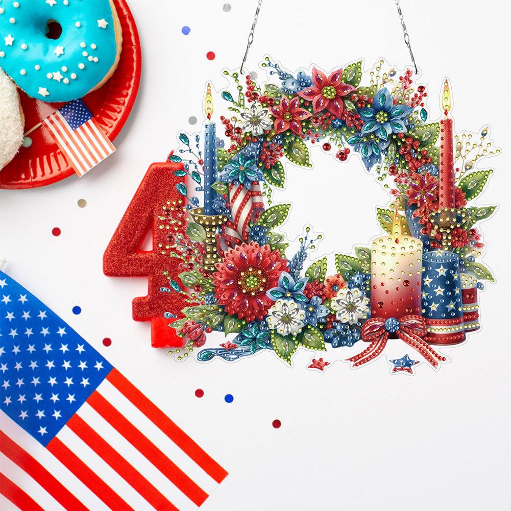 Independence Day Wreath Candles DIY Diamond Painting Art Pendant for Art Crafts