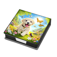 Load image into Gallery viewer, Leather Dog Diamond Painting Notecard Box Rhinestones Post It Dispenser