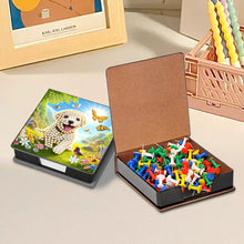 Load image into Gallery viewer, Leather Dog Diamond Painting Notecard Box Rhinestones Post It Dispenser