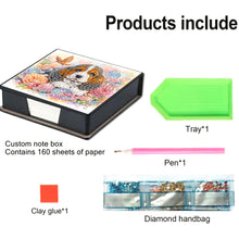 Load image into Gallery viewer, Leather Dog Diamond Painting Notecard Box Rhinestones Post It Dispenser