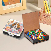 Load image into Gallery viewer, Leather Dog Diamond Painting Notecard Box Rhinestones Post It Dispenser