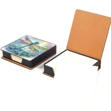 Load image into Gallery viewer, Leather Dragonfly Diamond Painting Notecard Box Rhinestones Post It Dispenser
