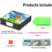 Load image into Gallery viewer, Leather Flowers Diamond Painting Notecard Box Rhinestones Post It Dispenser