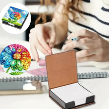 Load image into Gallery viewer, Leather Flowers Diamond Painting Notecard Box Rhinestones Post It Dispenser