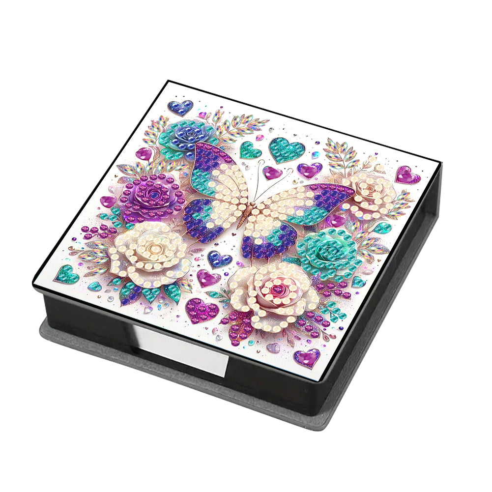Butterfly Leather Diamond Art Note Box with 160 Sheets of Paper for Beginners
