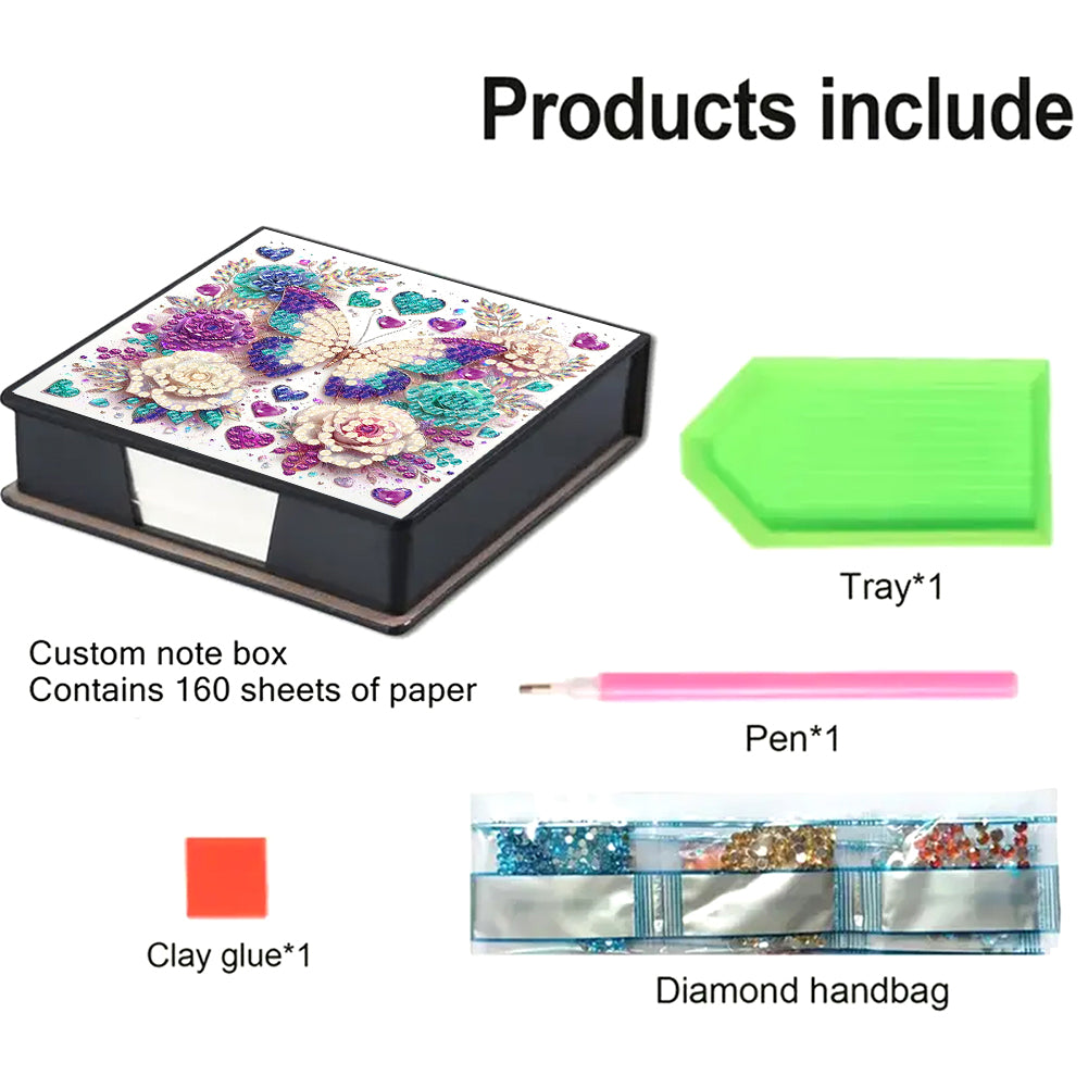Butterfly Leather Diamond Art Note Box with 160 Sheets of Paper for Beginners