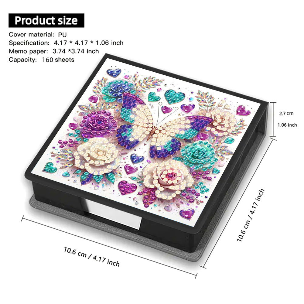 Butterfly Leather Diamond Art Note Box with 160 Sheets of Paper for Beginners