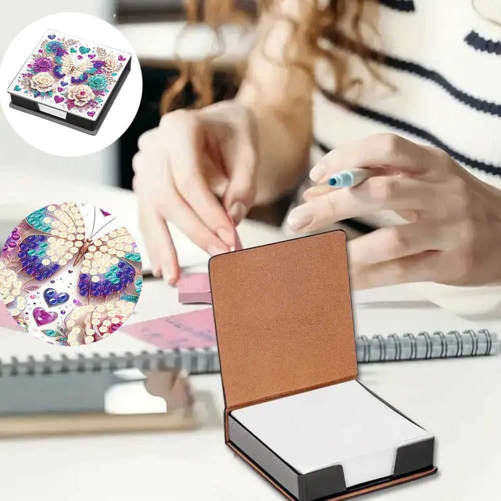 Butterfly Leather Diamond Art Note Box with 160 Sheets of Paper for Beginners