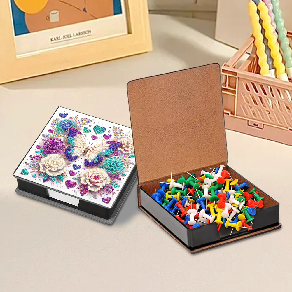 Butterfly Leather Diamond Art Note Box with 160 Sheets of Paper for Beginners