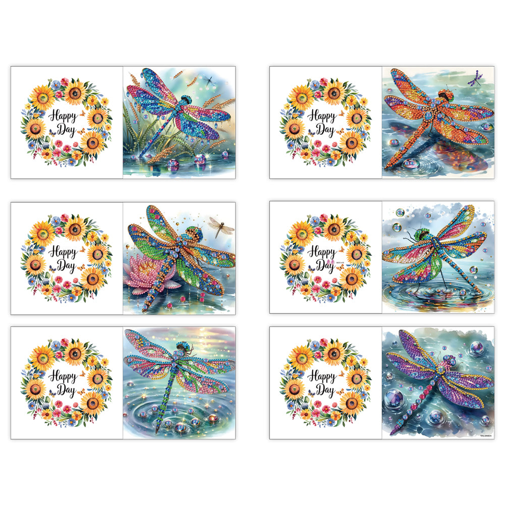 6pcs Diamond Painting Greeting Cards DIY Diamond Art Cards for Adults(Dragonfly)