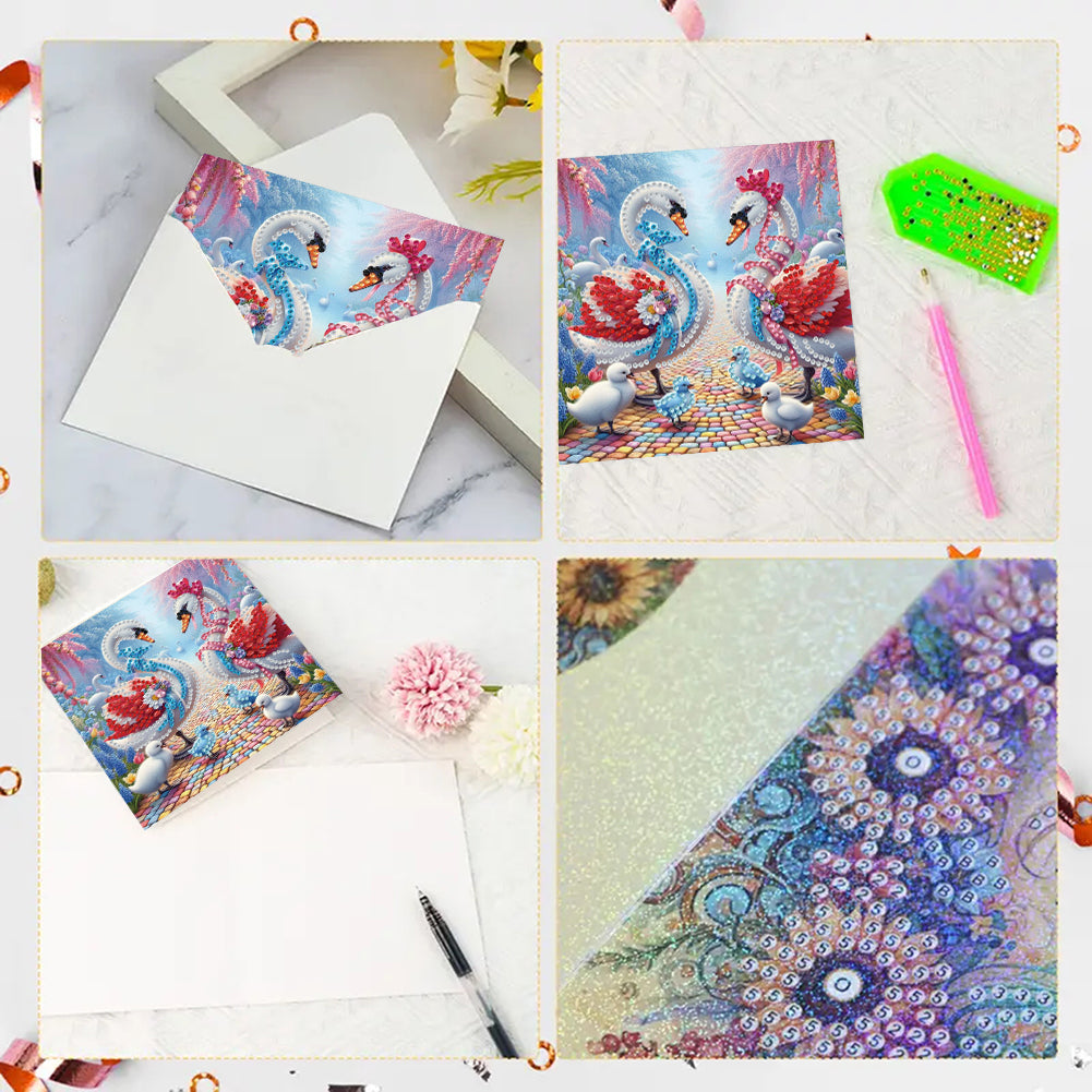 6pcs Diamond Painting Greeting Cards DIY Diamond Art Cards for Adults (Swan)