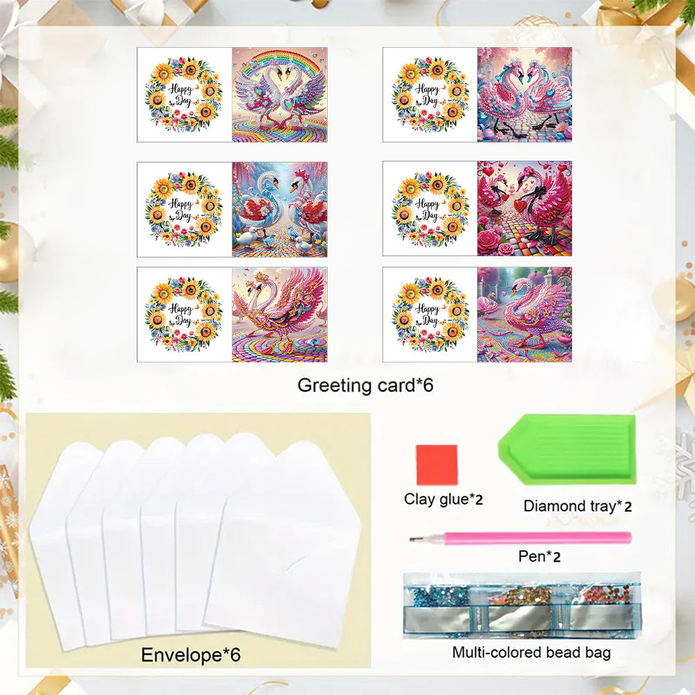 6pcs Diamond Painting Greeting Cards DIY Diamond Art Cards for Adults (Swan)
