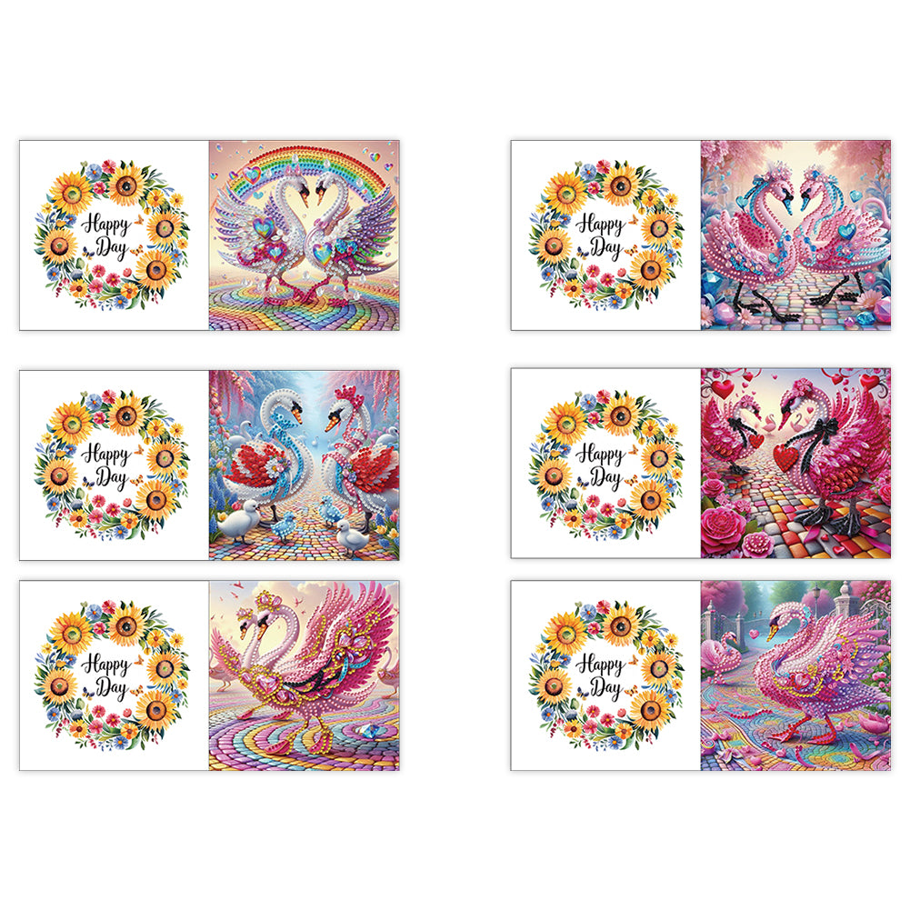 6pcs Diamond Painting Greeting Cards DIY Diamond Art Cards for Adults (Swan)