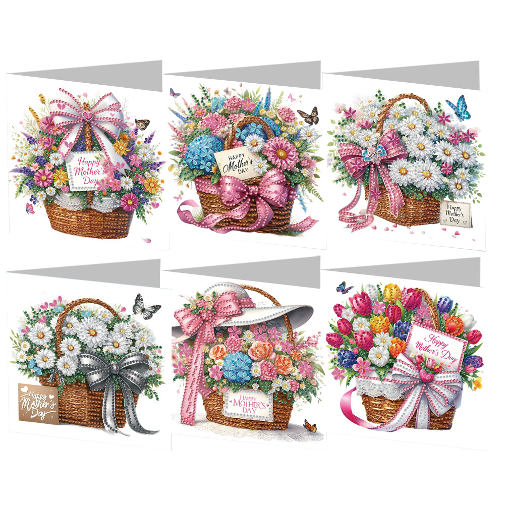 6pcs Diamond Painting Greeting Cards DIY Diamond Art Cards (Flower Basket)