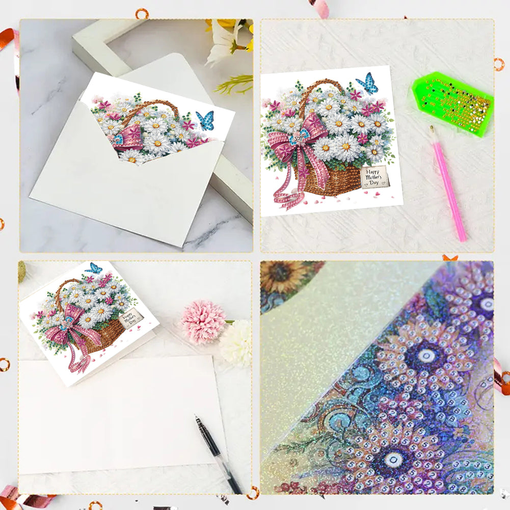 6pcs Diamond Painting Greeting Cards DIY Diamond Art Cards (Flower Basket)