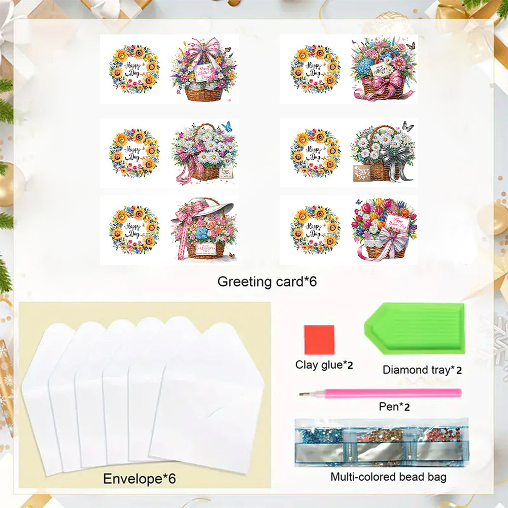 6pcs Diamond Painting Greeting Cards DIY Diamond Art Cards (Flower Basket)