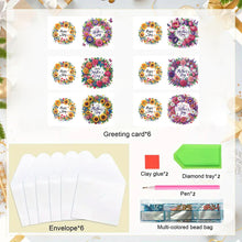 Load image into Gallery viewer, 6pcs Diamond Painting Greeting Cards DIY Diamond Art Cards for Adults (Wreath)