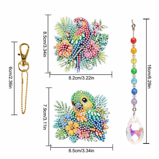 2Pcs 5D DIY Diamond Painting Sun Catcher Crystal Painting Ornaments (Parrot)