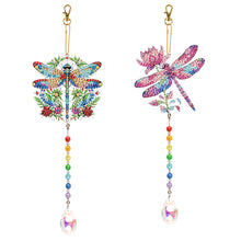 Load image into Gallery viewer, 2Pcs Diamond Painting Sun Catcher Crystal Painting Ornaments (Flower Dragonfly)