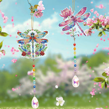 Load image into Gallery viewer, 2Pcs Diamond Painting Sun Catcher Crystal Painting Ornaments (Flower Dragonfly)