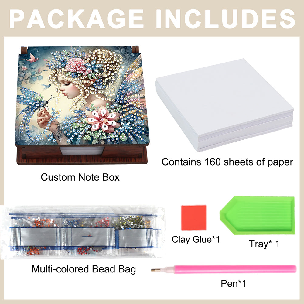 Elf Girl Diamond Painting Notecard Box Gem Art Sticky Note Holder for DIY Art