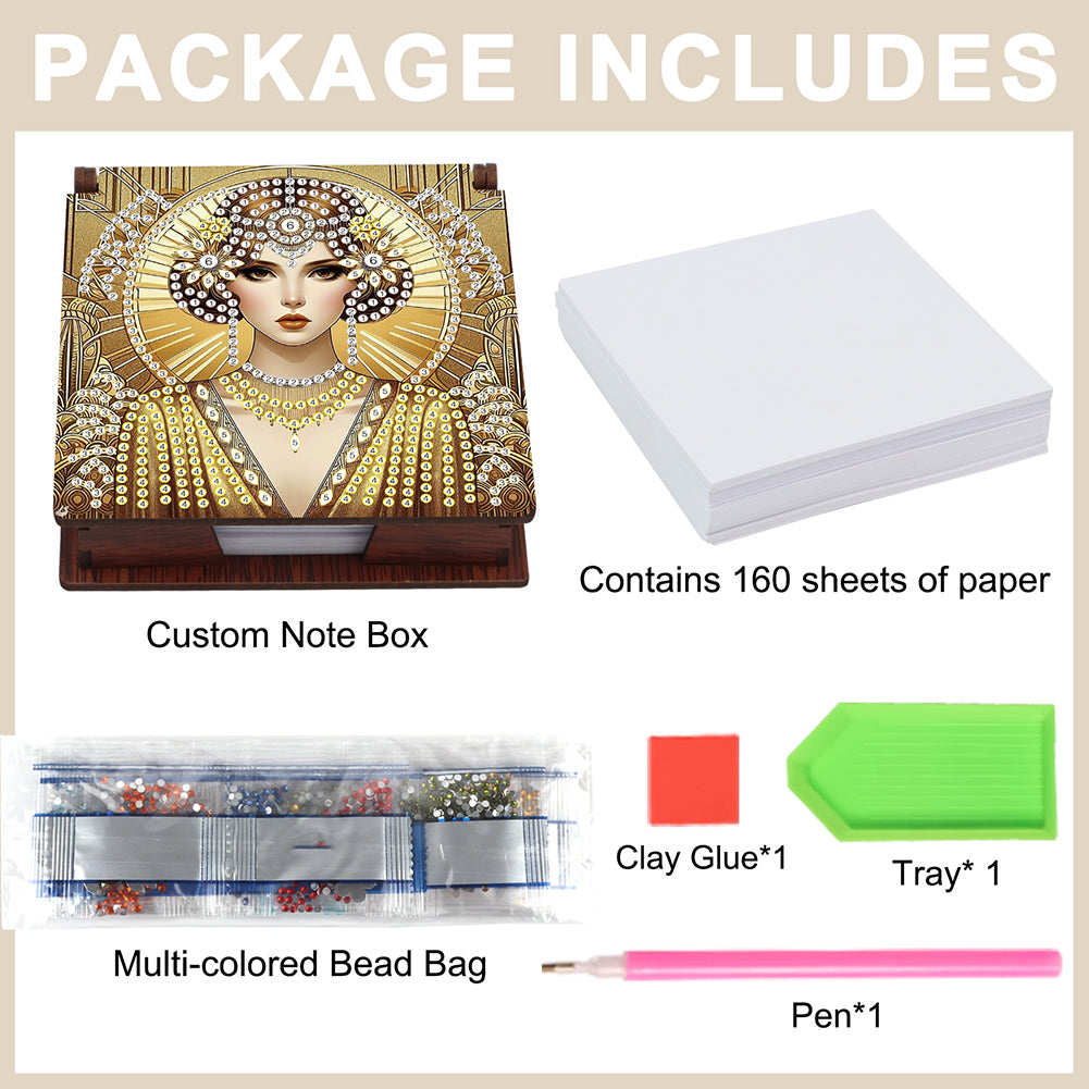 Elegant Lady Diamond Painting Notecard Box Gem Art Sticky Note Holder for Adults