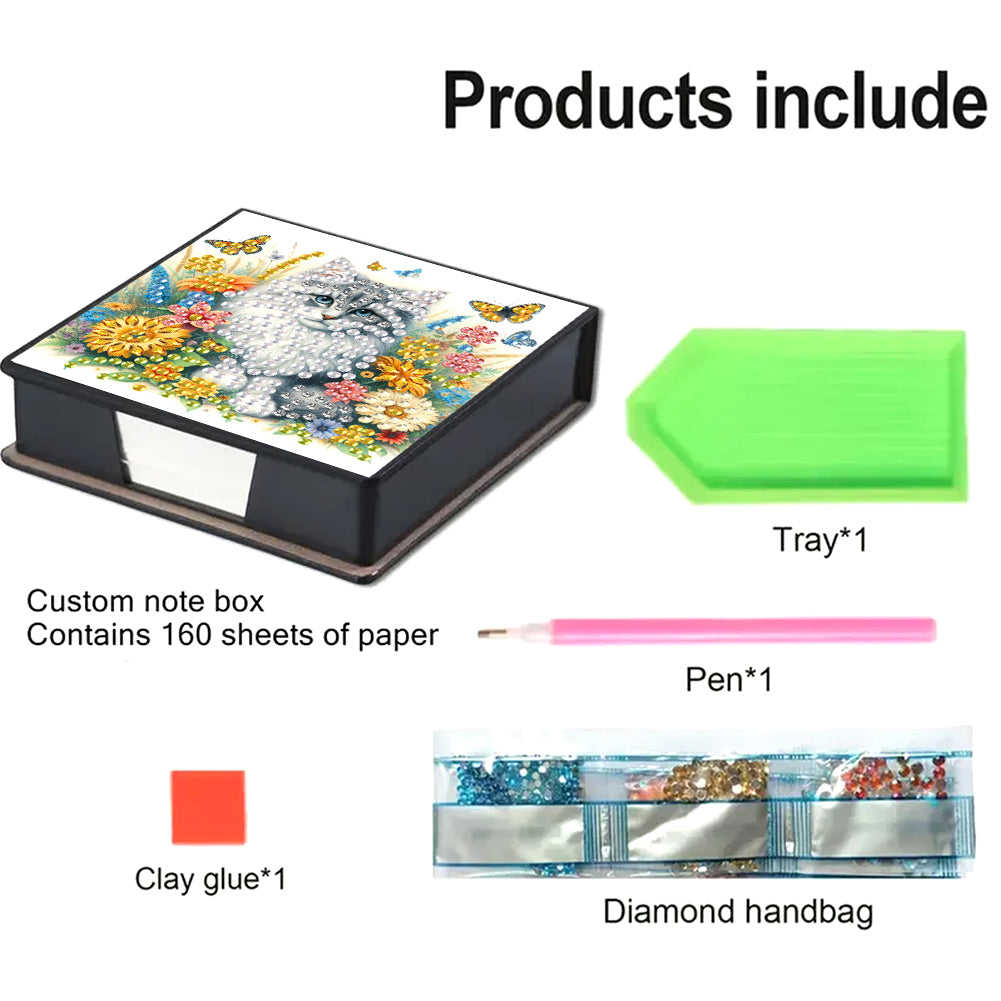 Cat Diamond Painting Memo Pad Holder with 160 Sheets of Paper for DIY Art Craft