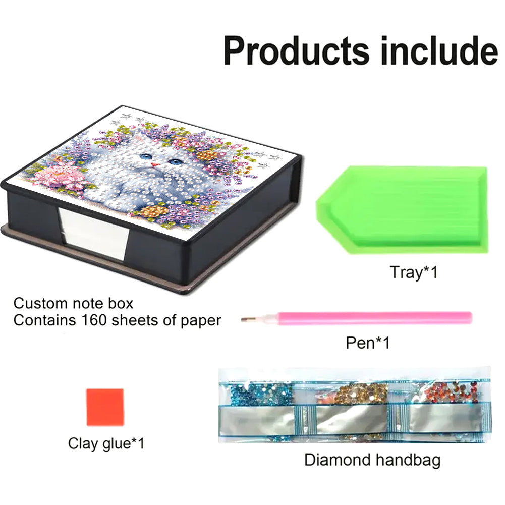 Cat Diamond Painting Memo Pad Holder with 160 Sheets of Paper for DIY Art Craft