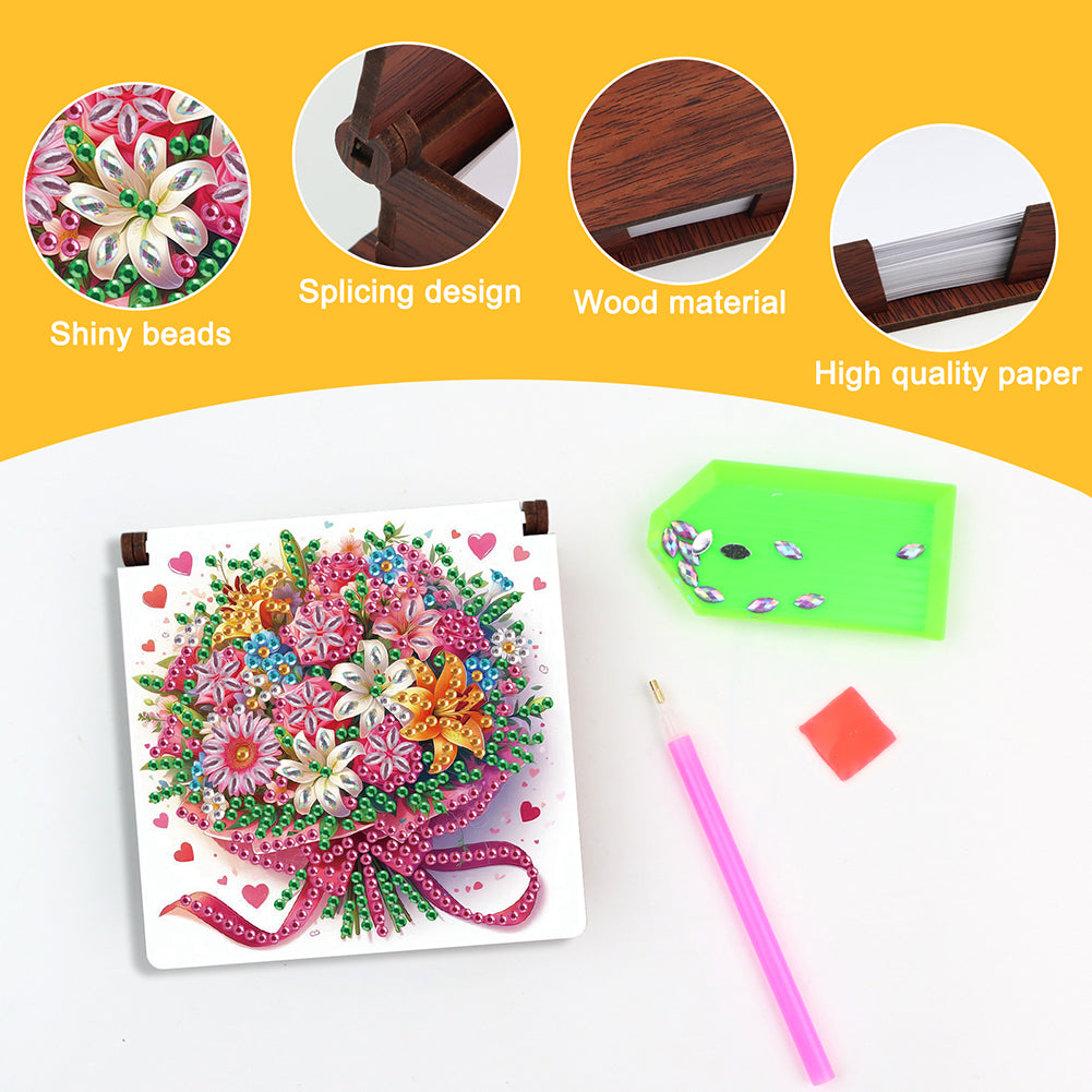 1pc Flower Pattern DIY Diamond Painting Note Box with 160 Sheets Desktop Decor