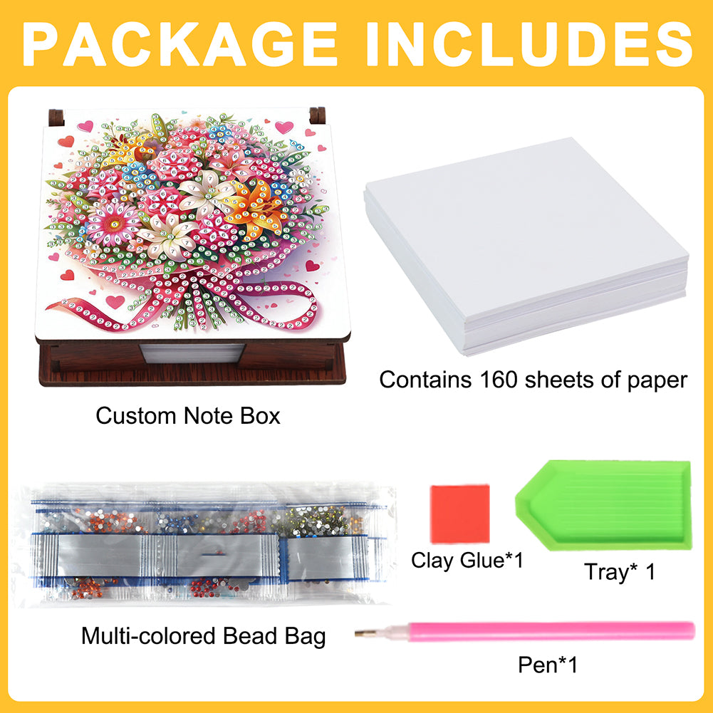 1pc Flower Pattern DIY Diamond Painting Note Box with 160 Sheets Desktop Decor
