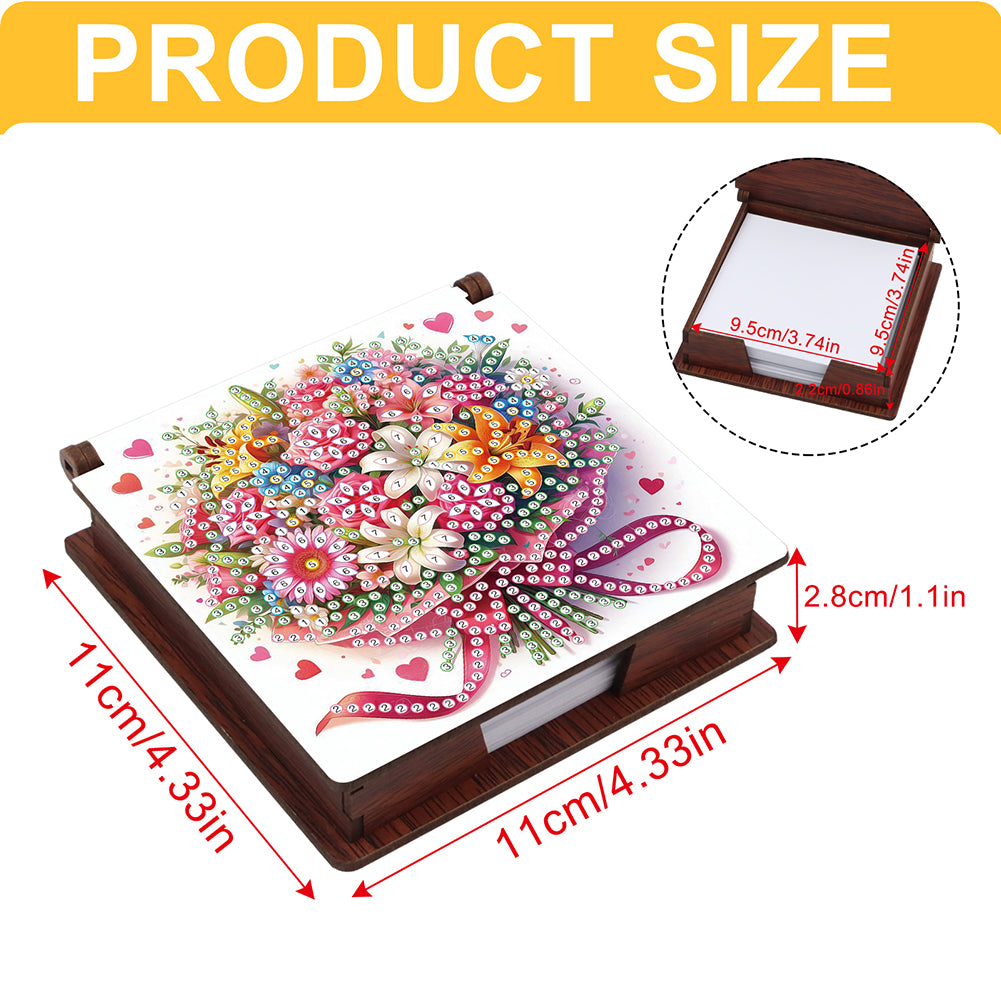 1pc Flower Pattern DIY Diamond Painting Note Box with 160 Sheets Desktop Decor