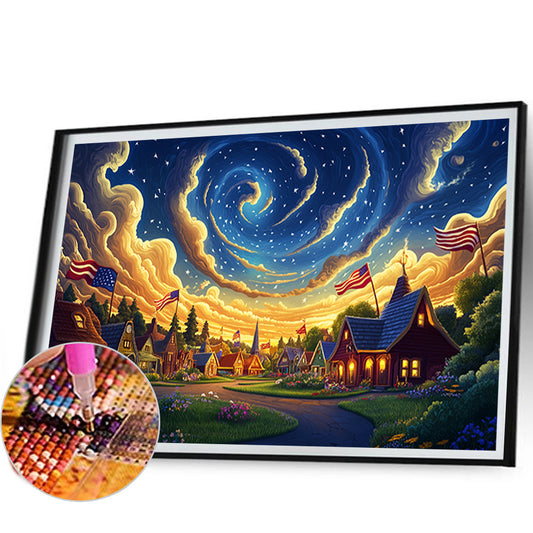 Diamond Painting - Full Round - Independence Day Town Night Scene (60*40CM)
