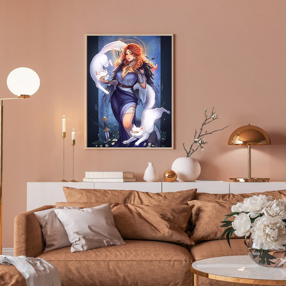 Diamond Painting - Full Round - White Cat Girl (30*40CM)