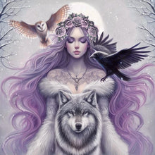Load image into Gallery viewer, Diamond Painting - Full Round - Purple-Haired Girl Under The Moon (40*40CM)