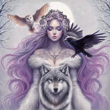 Load image into Gallery viewer, Diamond Painting - Full Round - Purple-Haired Girl Under The Moon (40*40CM)