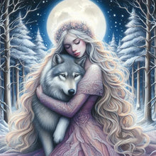 Load image into Gallery viewer, Diamond Painting - Full Round - Purple-Haired Girl And Wolf (40*40CM)