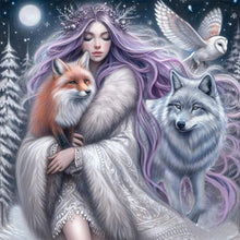 Load image into Gallery viewer, Diamond Painting - Full Round - Purple-Haired Girl And Animals (40*40CM)
