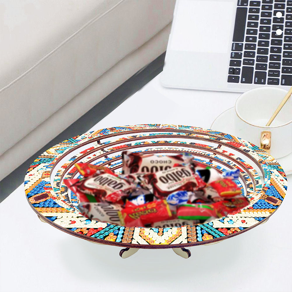 Diamond Painting Wooden Serving Tray Decorative Diamond Painting Dining Plate(A)
