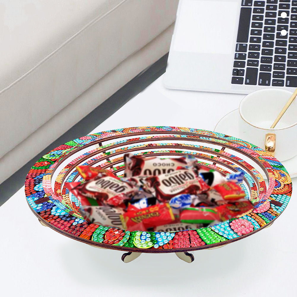 Diamond Painting Wooden Serving Tray Decorative Diamond Painting Dining Plate(F)