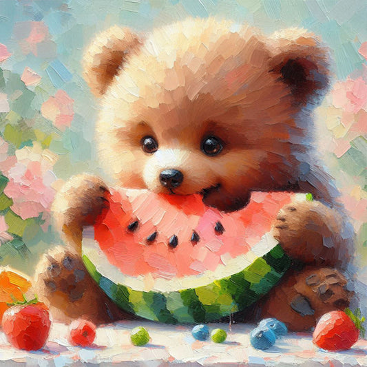 Diamond Painting - Full Square - Bear Eating Watermelon (30*30CM)
