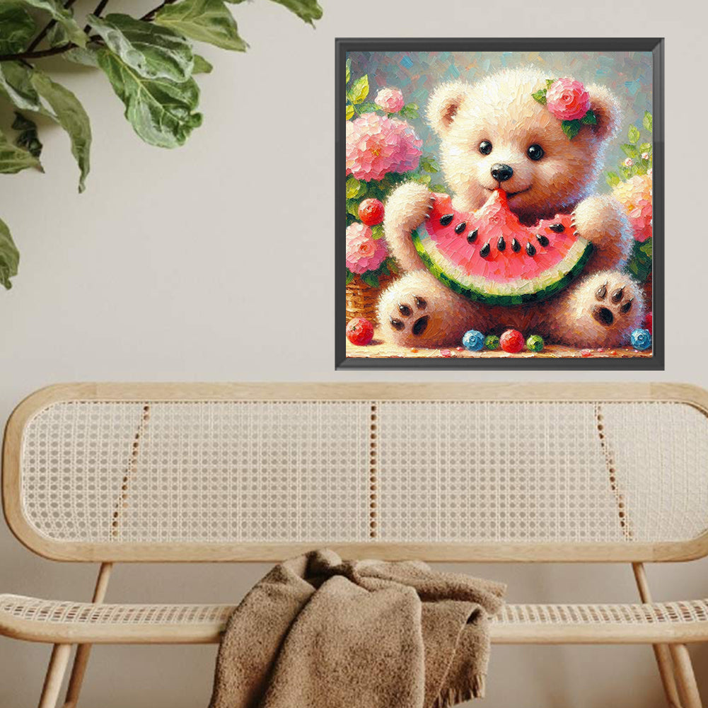 Diamond Painting - Full Square - Bear Eating Watermelon (30*30CM)