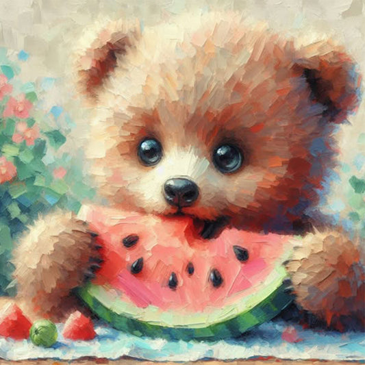 Diamond Painting - Full Square - Bear Eating Watermelon (30*30CM)