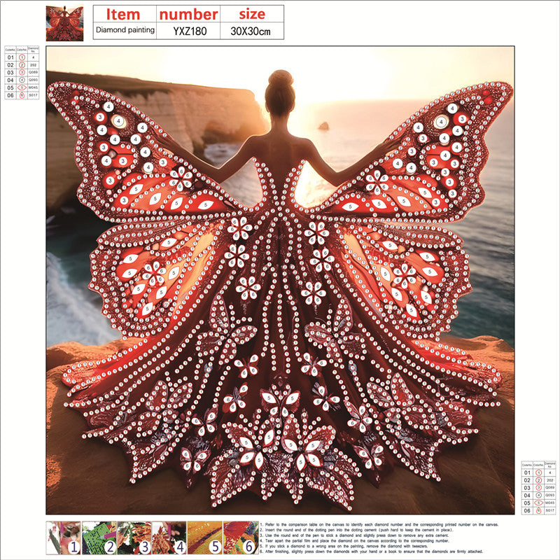 Diamond Painting - Partial Special Shaped - Angel Wings Girl (30*30CM)