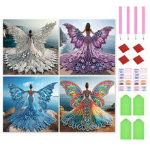Load image into Gallery viewer, 4 Pcs Diamond Painting - Partial Special Shaped - Girl With Angel Wings (30*30CM)