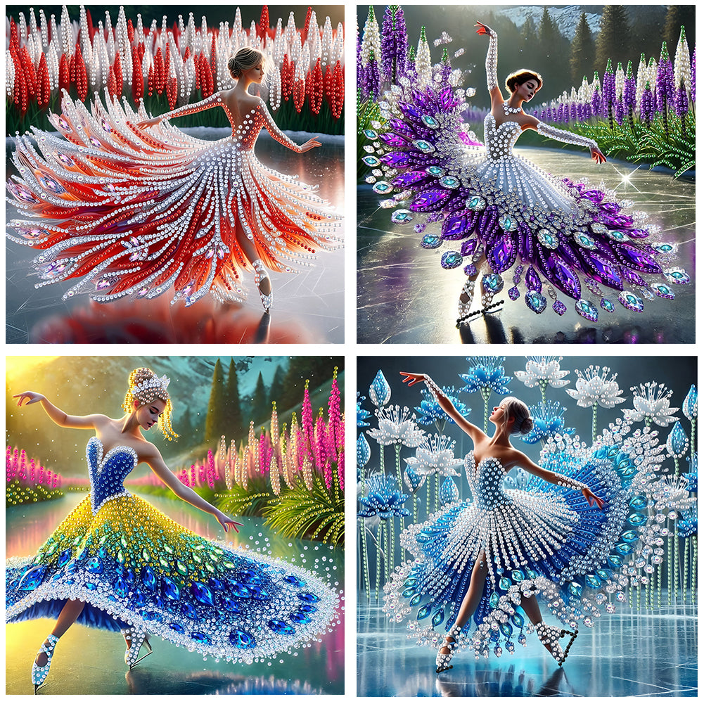 4 Pcs Diamond Painting - Partial Special Shaped - Girl With Beautiful Skirt (30*30CM)