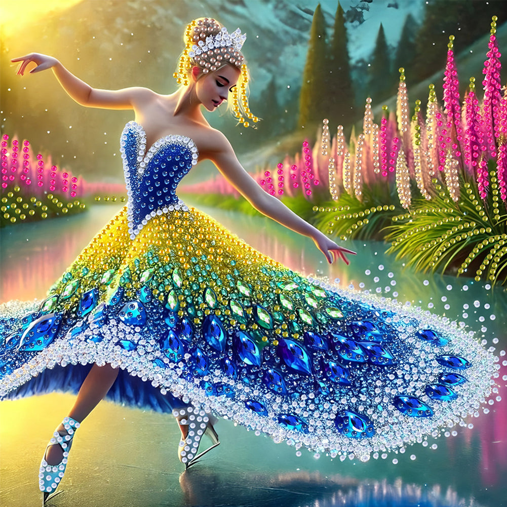 4 Pcs Diamond Painting - Partial Special Shaped - Girl With Beautiful Skirt (30*30CM)