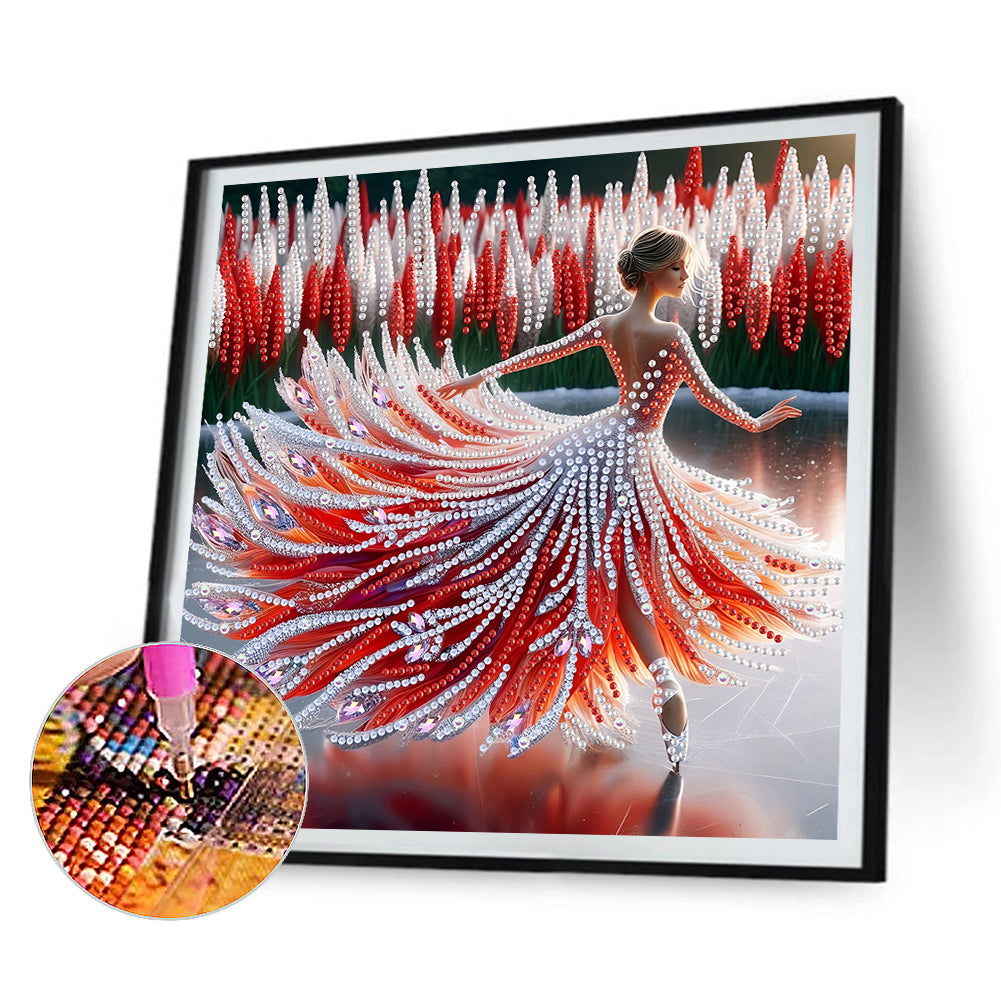 4 Pcs Diamond Painting - Partial Special Shaped - Girl With Beautiful Skirt (30*30CM)