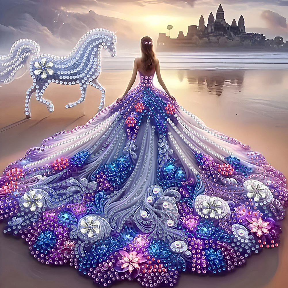 4 Pcs Diamond Painting - Partial Special Shaped - Girl With Dress Skirt (30*30CM)